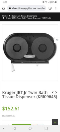 Kruger JBT JR twin bath tissue dispenser. Brand new in box.