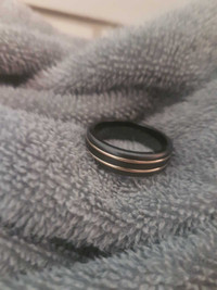 BLACK TITANIUM RING WITH DOUBLE 10K GOLD BANDS 