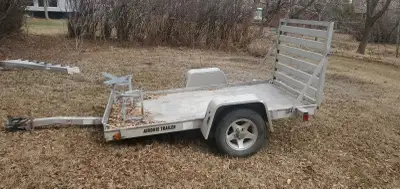 4x8ft deck. Aluma trailer. Pulls nicely behind small car or SUV. 2 inch ball. Motorcycle chocks will...