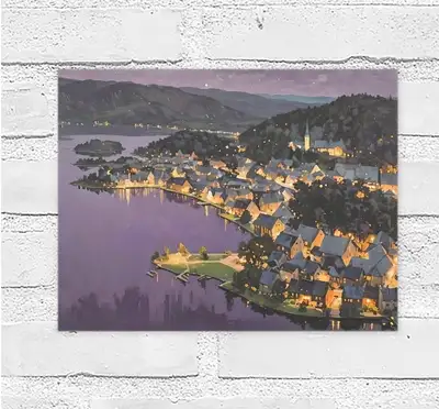 NIGHTVALE DESIGNS-LAKESIDE TOWN LAMINATED POSTER, View more