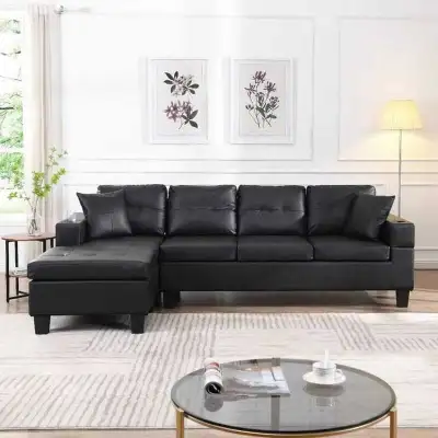 Black Faux Leather Sofa, View more