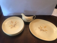 Vintage Beige Dish Set with Gravy Boat and Platter. Golden Cloud