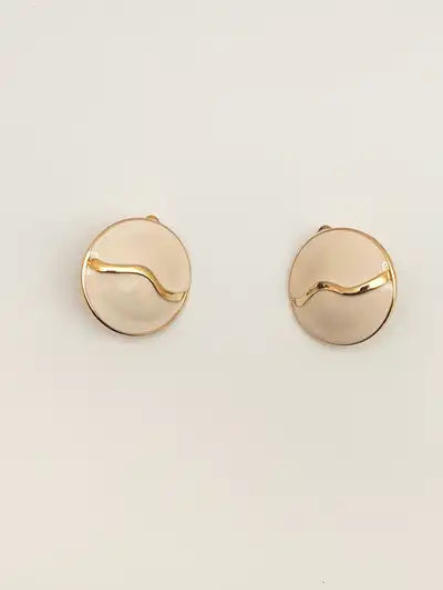 Vintage MCM Gold Tone/Cream Enamel Clip on Earrings, View more