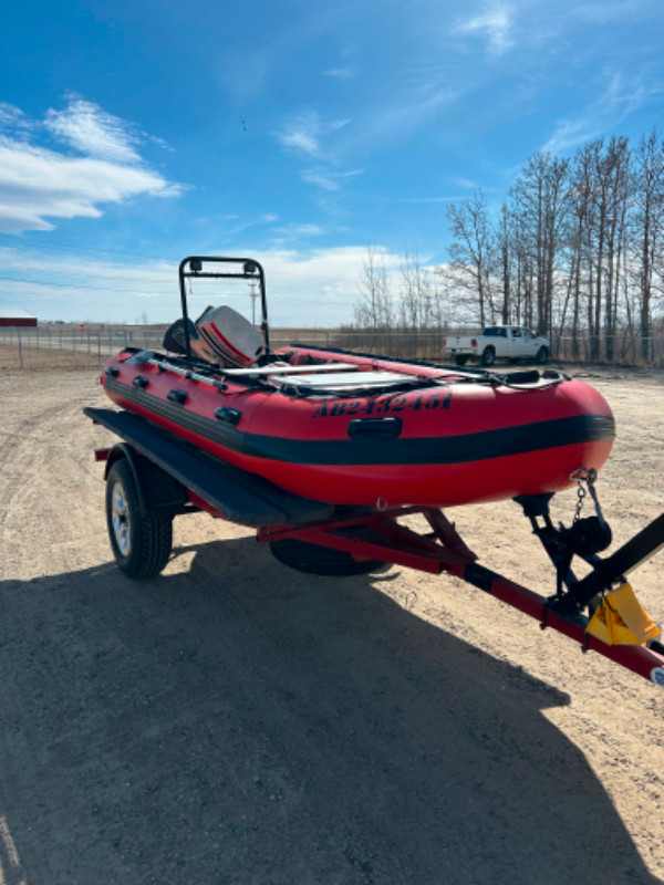 14' Seamax HD ocean 430T inflatable boat, trailer, 25hp Johnson in Powerboats & Motorboats in Red Deer