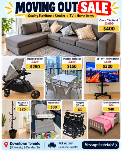 URGENT Moving Sale – Furniture, TV & Stroller – Must Go!, View more