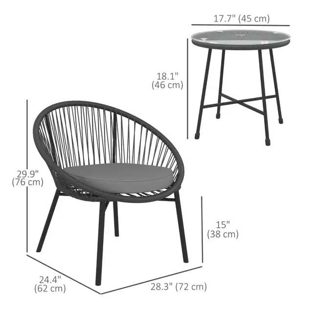  3 Piece Wicker Patio Furniture Set with Soft Seat Cushions, Tem in Patio & Garden Furniture in Markham / York Region - Image 3