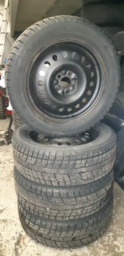 5x114.3 bolt pattern, a 64.1mm center bore, and an offset of +45mm. Came off of 2016 CR-V, Yokohama...