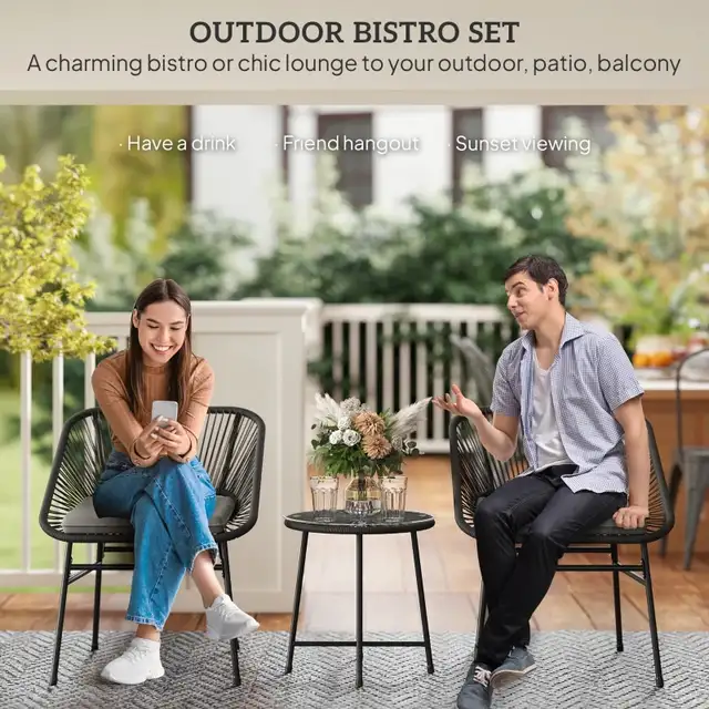  3 Piece Bistro Set, Wicker Outdoor Patio Furniture Set with Gla in Patio & Garden Furniture in Markham / York Region - Image 9