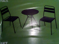 BRAND NEW IN THE BOX TABLE AND 2 CHAIRS SET METAL