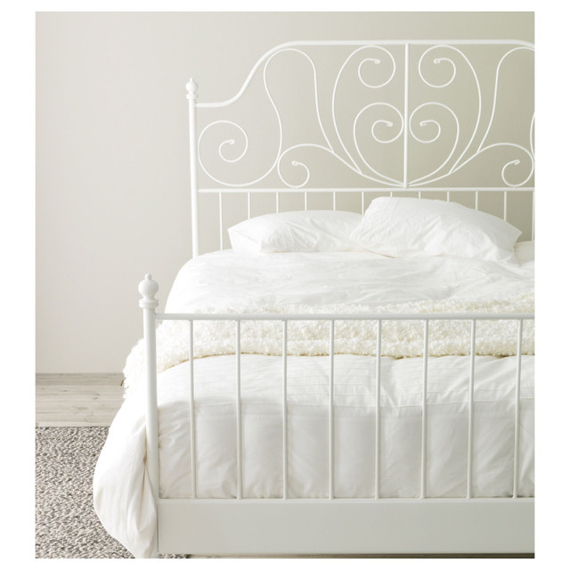 Ikea queen size white metal bedframe $200 in Beds & Mattresses in Calgary - Image 3