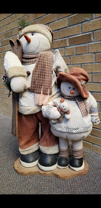 1 meter high Snow-Man and his Snow Daughter handcrafted art crea
