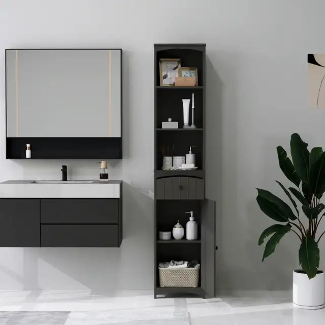 Black 67" Tall Bathroom Cabinet Storage Organizer, Tall Cabinet  in Bookcases & Shelving Units in Markham / York Region - Image 9