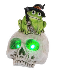 Witch Frog on LED Skull Halloween Decor NEW MINT Toad