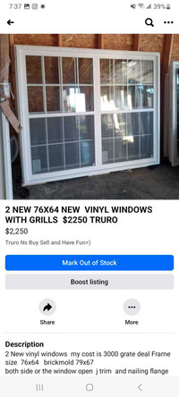 TWO NEW VINYL WINDOW 76X64  $2250 TRURO 