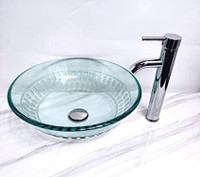 NEW in Box RockHm JS 16.5 Inch Glass Vessel Bathroom Sink SET