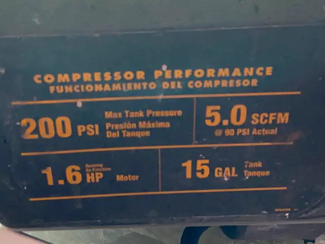 Dewalt 15 Gallon 60L Compressor Tank. No leaks, 225 PSI Max63347538542723123