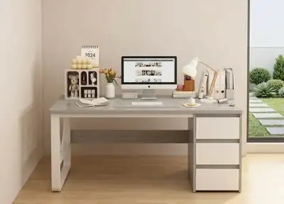 Gray & White Desk with Drawers 120/48/75.7cm, View more