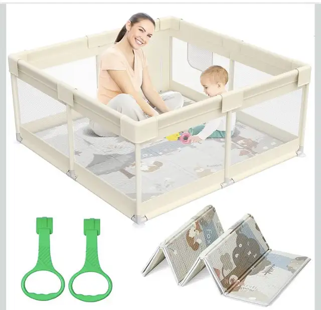 Fodoss Baby Playpen with Mat 47x47x27 in in Playpens, Swings & Saucers in Markham / York Region - Image 2
