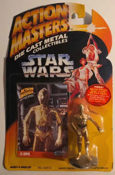 Vintage 1994 Kenner Star Wars Action Masters C-3PO Die-Cast Metal Collectible, still factory sealed...
