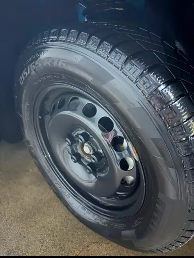 Four Pirelli Ice Zero winter tires on steel rims. 215/65R 16 with a 5x112 mm bolt pattern. Good amou...