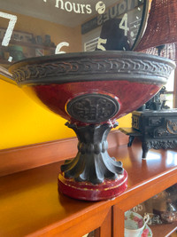 EUC Large Bombay Glazed Pottery Pedestal Decorative Bowl