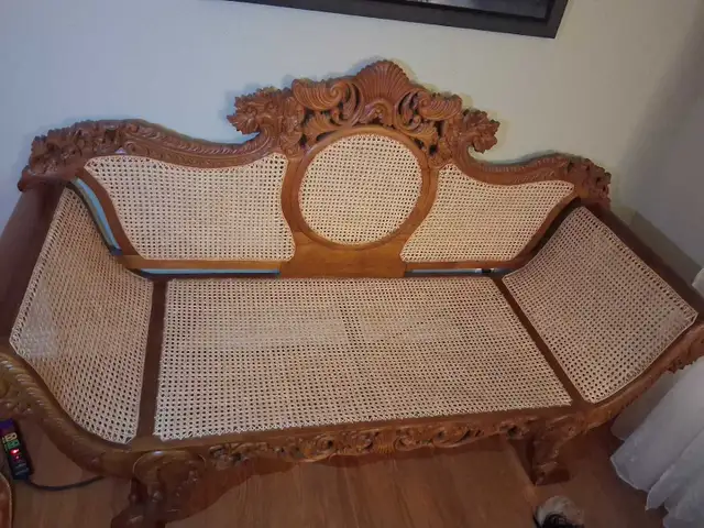 Teak wood couch, hand carved & woven in Sri Lanka, 27" x 77" in Couches & Futons in City of Toronto - Image 2