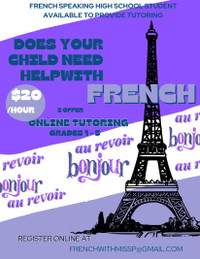 French language TUTOR $20/hr for grades 1-5