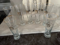 7 Pieces Beer Gold Trim Collectable Glasses 