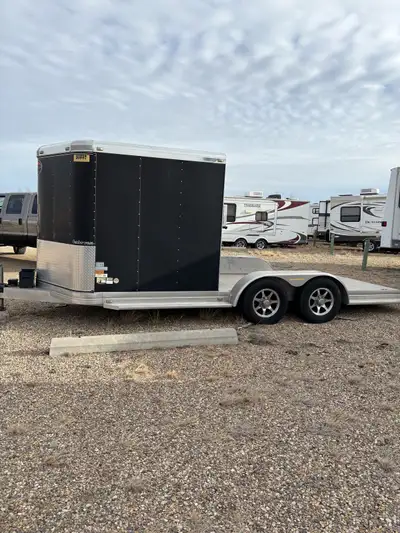 20’ (24’ overall length) STV / Hunting trailer with slide out ramps and a walk-in cooler with CoolBo...