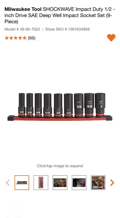 Milwaukee 9-Piece SHOCKWAVE Impact Duty 1/2 -inch Drive SAE Deep, View more