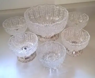 Italian Crystal 6 Piece Footed Crystal Bowl Set with Silver Base, View more