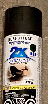 Spray Paint, 2Partial Cans, Rustoleum Satin Black 2X Cover, 340g