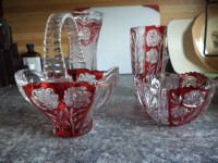 Crystal pieces - clear / red 3 are made in Germany vases and bow