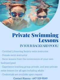 Private swimming lessons in your backyard pool!