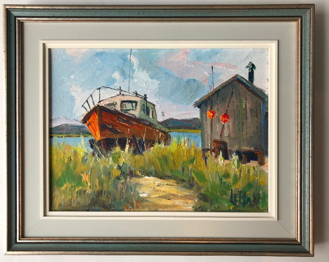 Maurice Lebon Original Oil Painting Fishing Boat in Rural Quebec in Arts & Collectibles in Ottawa - Image 2