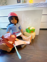 American Girl doll + horse riding set 