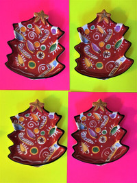 CHRISTMAS - Funky, hand-painted ceramic Xmas Tree dishes - FOUR