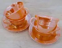 Antiquité  Ensemble de 4 tasse-soucoupe Peach Lustre Fire King L