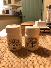 Vintage White Ceramic Salt & Pepper Shakers With Owls In Trees