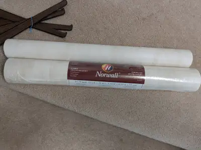 curtain rods, shelf brackets and Norwall wall paper, View more
