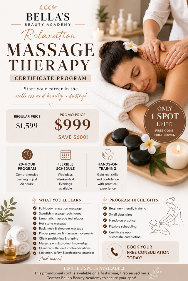 RELAXATION MASSAGE THERAPY CERTIFICATE - ONLY $999