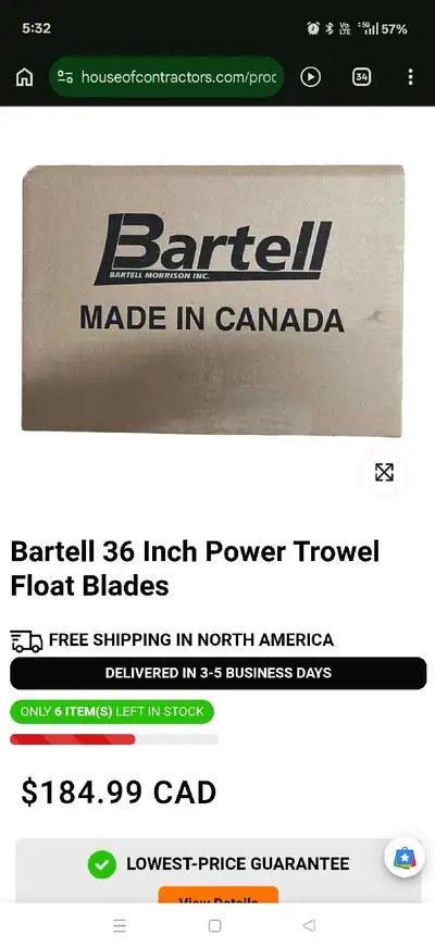 Bartell float blades for power trowel 36", View more
