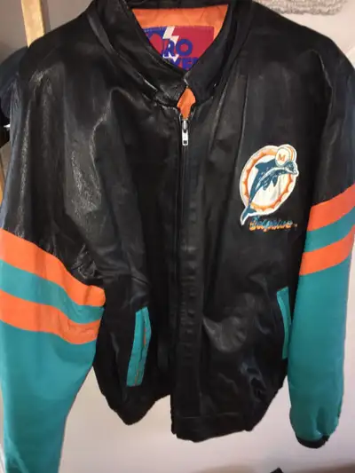 Vintage retro collectable. 70’s-80’s. NFL football Miami Dolphins leather jacket beautiful condition...