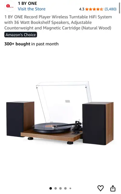 1 BY ONE Record Player Wireless Turntable HiFi System New in box, View more