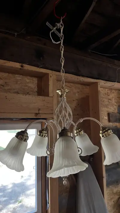 White 5 light wrought iron Chandelier, View more