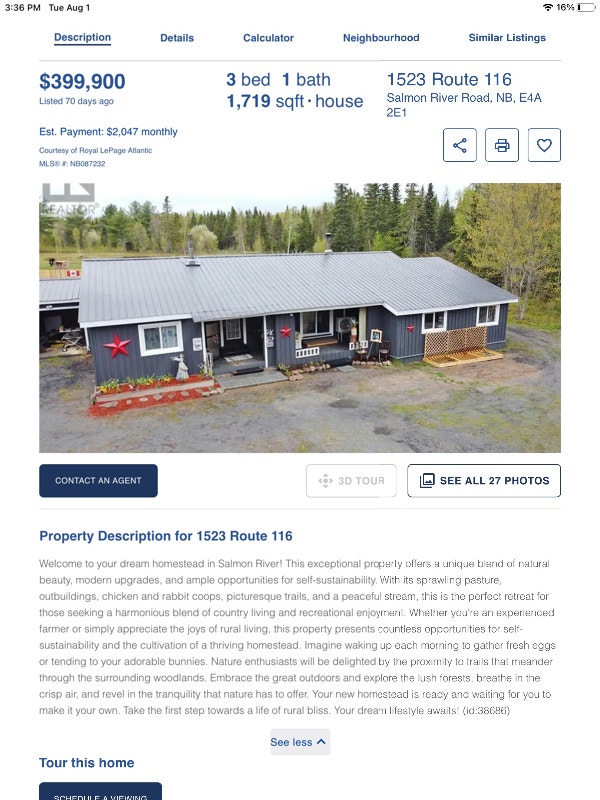 Hobby farm Chipman NB.. vender willing to hold mortgage Houses for