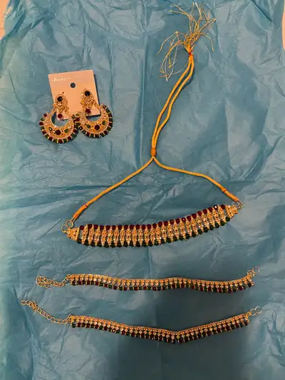 5PC Set Luxury Bridal Jewelry Set (Red, Green & White), View more
