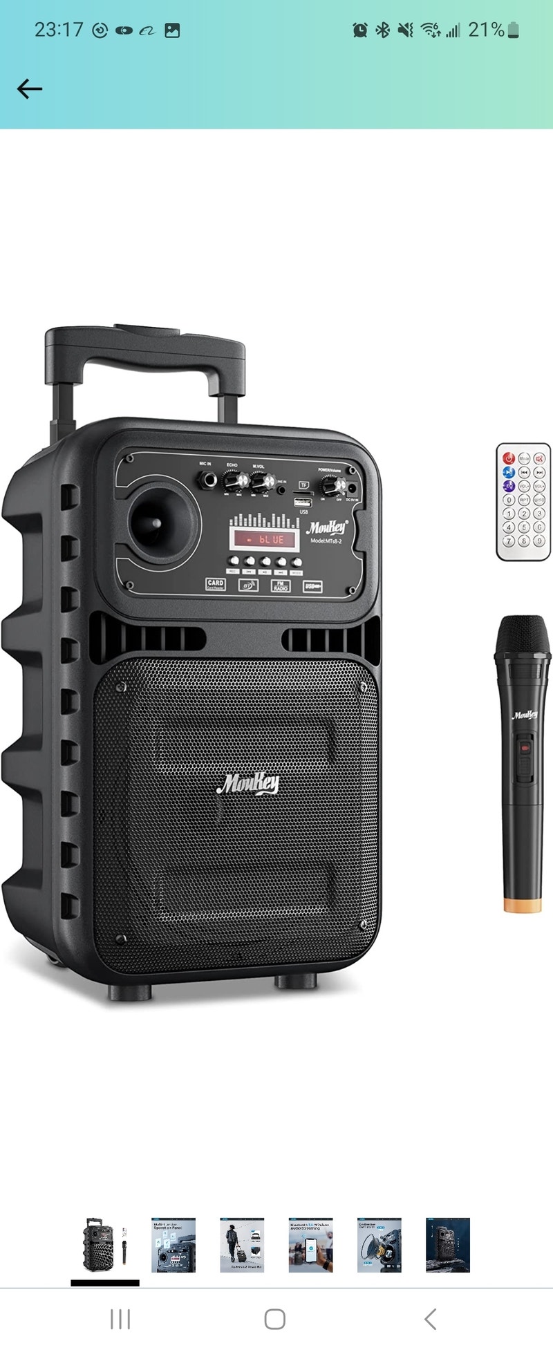 Moukey karaoke machine 2Way Speaker PA System 8" Subwoofer Speakers