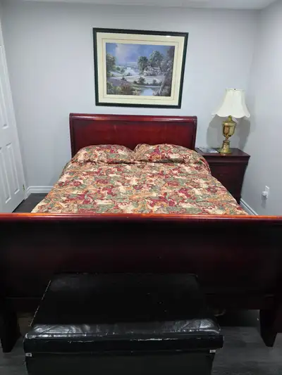 Queen size bed and wooden frame on sale!, View more