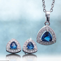 Blue Trillion Necklace & Earrings